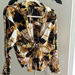 Vici Versace printed tie blouse